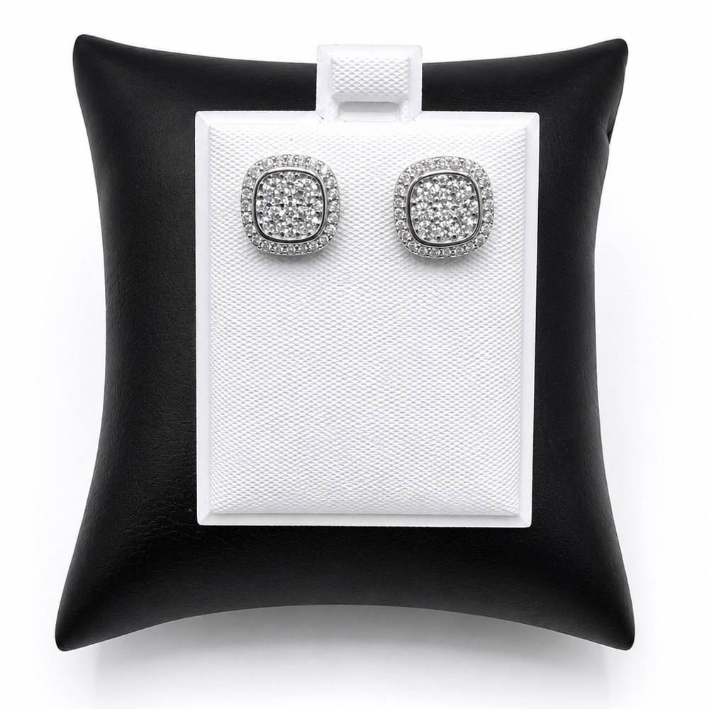 925 Sterling Silver Pavé Square Stud Earrings Screw Back 1.00CT MOISSANITE